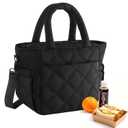 Afuosy Insulated Lunch Box for Women Men, Soft & Puffy Lunch Bag, Large Capacity Leakproof Reusable Tote Cooler Bag with 4 Pockets, Adjustable Strap, Ideal for Work, Outdoors (Black), Gifts for Mom
