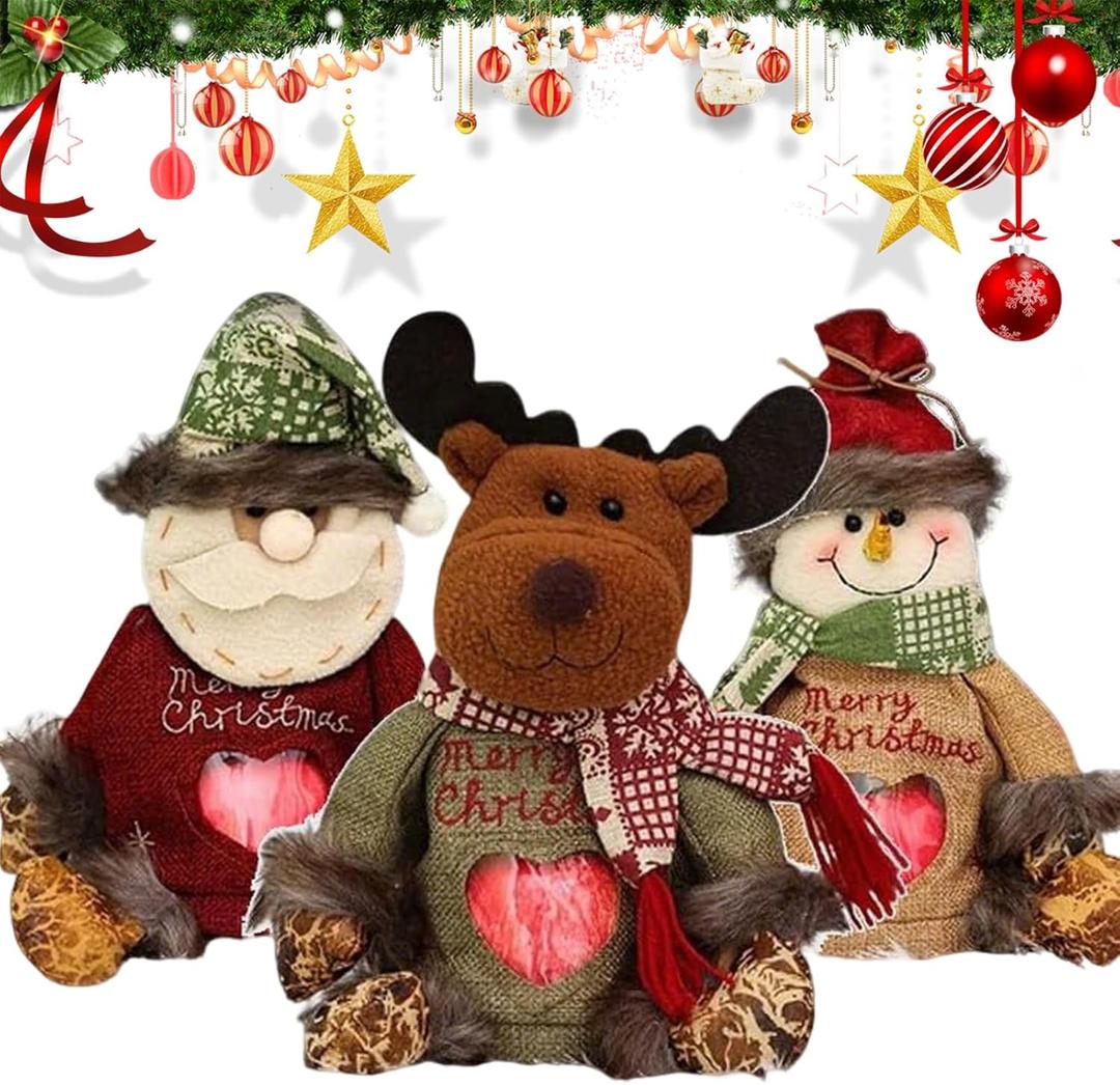 2025 New Extra Large Christmas Gift Bags with Zipper  Reusable Flax Fabric Apple & Candy Bags Featuring Santa Claus, Snowman, and Reindeer  Perfect for Holiday Decor & Gifting