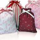 Gather & Knot Drawstring Christmas Gift Bags | 20" Large 16" Medium | Pink Fa La La | Premium Canvas | Reusable Fabric Wrap for Holidays | Mix & Match Set