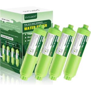 RVGUARD Inline RV Water Filter, Reduces Odors, Bad Taste, Rust, Chlorine, Ideal for RV and Marine use, 4 Pack