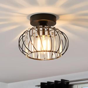 ANWIO Small Crystal Semi Flush Mount Ceiling Light Fixture, Black Chandelier Hallway Light Fixtures, Modern Crystal Entryway Light Fixture for Corridor Closet Foyer Bathroom Kitchen, E26, 9inch