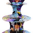 Gothic Birthday Decorations 3 Tier Cupcake Stand, Gothic Party Decorations Paper Cupcake Display Rack, Black and Purple Birthday Party Supplies for Girls Boys (Gothic Style)