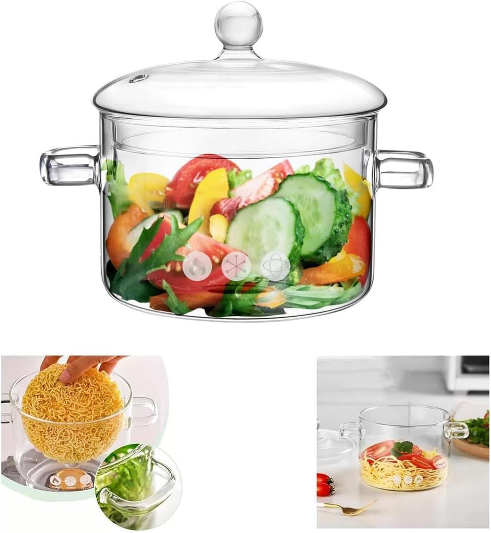 2.3L / 78 fl. oz. Clear Glass Pot with Lid Saucepan Heat Resistant Glass Stove and Pan with Lid Soup, Milk, Baby Food, Pasta (78oz/2300ml)