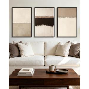KUVIOKE Abstract Framed Wall Art Beige Gray 24x36in Black Framed, 24 x 36in x 3 Panels Black