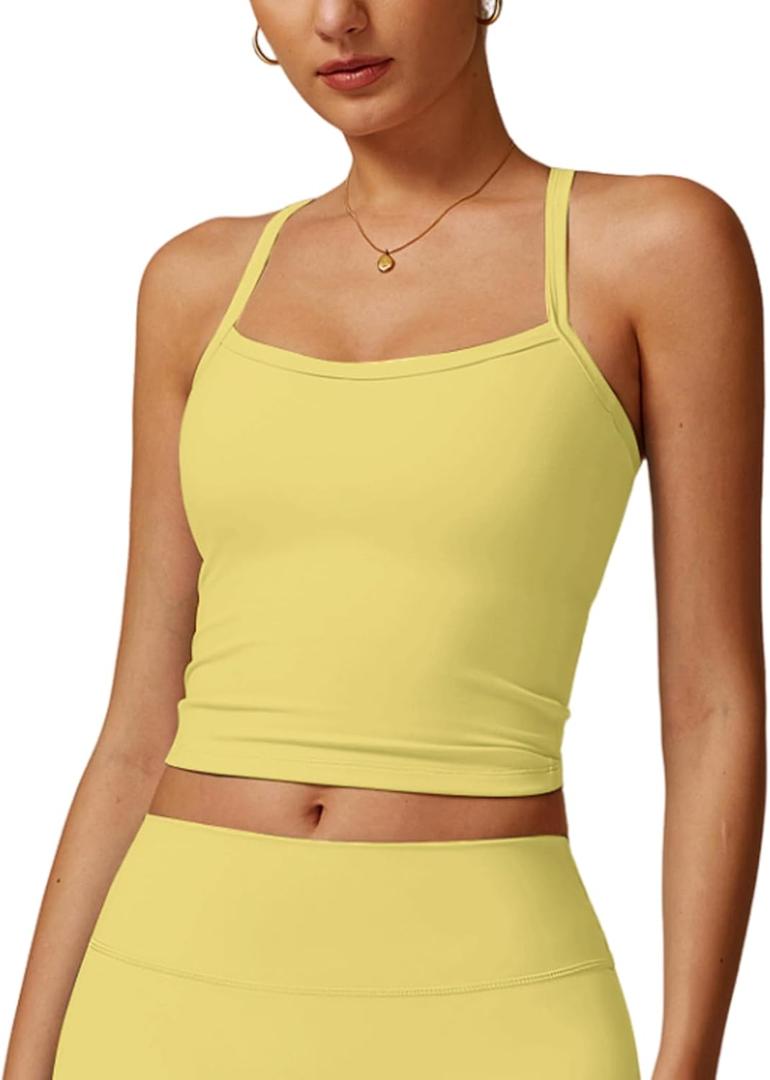 QBGJTD Womens Longline Sports Bras Cross Back Active Gym Yoga Padded Workout Crop Tank Top with Built in Bra Medium