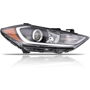 1 PC Right Headlight Assembly for 2017 2018 Hyundai Elantra (Not Fit Elantra GT Models), Passenger Side Halogen Headlamps Clear Lens Black Housing Amber Reflector