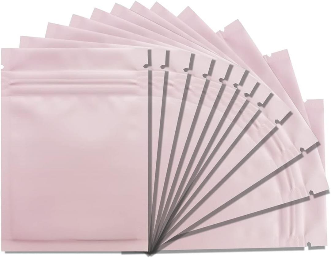 100 Pack Mylar Bags 3.3 x 5.1 Inch Resealable Smell Proof Bags Foil Pouch Flat Bag with Clear Window Pink