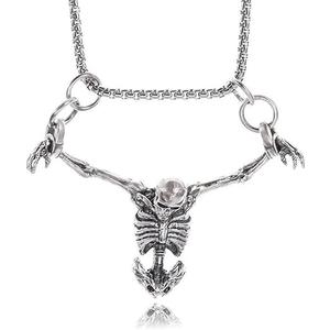Punk Skeleton Skull Necklace Captivity Skull Pendent Biker Rock Jewelry Gift for Men and Women
