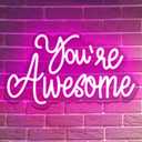 You Are Awesome Neon Signs Dimmable Inspirational LED Neon Lights for Wall Decor Pink USB Positive Quotes Light up Sign for Bedroom Wedding Birthday Classroom Home Office Bar Hanging Decor