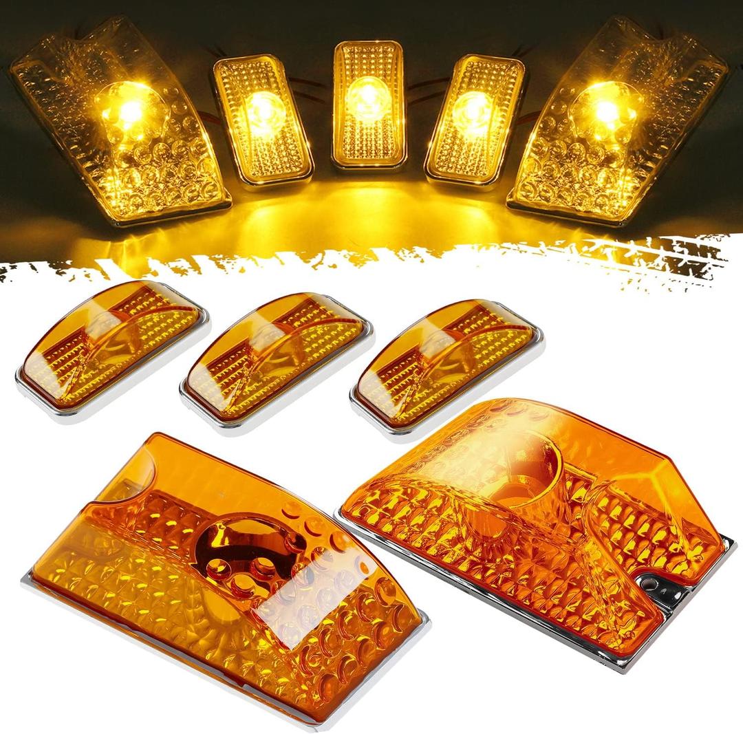 Partsam 5pcs Cab Marker Roof Running Top Lights 264160AM Front Amber Lens Crystal Chrome Waterproof + T10 194 168 W5W 2825 Yellow Halogen Bulbs Compatible with Hummer H2 SUV SUT 2003-2009