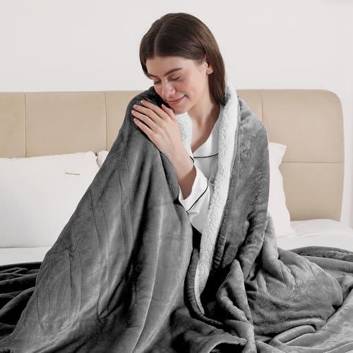 ESTINGO Heated Throw Blanket, Electric Blanket Throw with 5 Heating Levels & 4 Hours Auto Off, Super Soft Flannel Sherpa Fast Heating Blanket with ETL Certified for Bedding, 50"x60", Cool Gray
