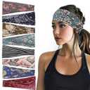 Obeoby Headbands for Women, 8 Pack Boho Style Headbands Non Slip Fashion Wide Hairband Hair Wrap Boho Outfits Accessories for Women (Bohemian Colors 1)