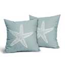 Seafoam Blue Starfish Pillow Covers 18x18 Inch Set of 2 Nautical Coastal Beach Themed Cotton Linen Decorative Throw Pillow Case Summer Outdoor Cushion Covers for Bedroom Sofa Living Room Chair Decor