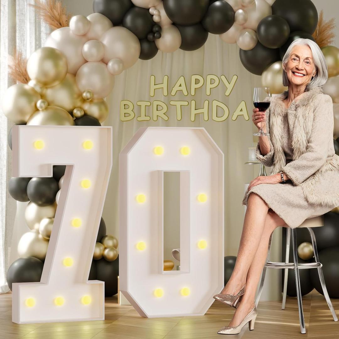 imprsv 3FT 70 Marquee Numbers, 70 Large Light Up Numbers for 70th Birthday Decorations, Big Light Up Number Sign for Birthday Wedding Anniversary Retirement Party Decorations