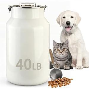 Aloxina Dog-Cat Food Storage Container 40 lb, Large Stainless Steel Bin, 38Qt