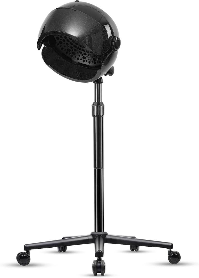 Hooded Hair Dryer, 1500W Standing Hair Dryer with Time Settings, Touch Controls, 3 Temperature Modes, Height Adjustable Ionic Hooded Dryer on Wheels, Sit Under Hair Dryer Bonnet for Home or Salon Use (Dark Black)