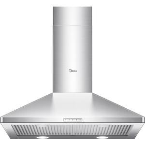 Midea MVP30W6AST Ducted Pyramid Range 450 CFM Stainless Steel Wall Mount Vent Hood with 3 Speed Exhaust Fan, 5-Layer Aluminum Permanent Filters, Two LED Lights, Convertible to Ductless, 30 inches