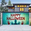 HOMETITUTE Large Halloween Garage Door Cover 13x6ft Scary Bloody Handprint Banner Creepy Shadow Poster for Outside Decorations Horror Theme Spooky Backdrop for Party Outdoor Home Yard Halloween Decor Home Party