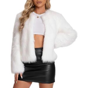 Fur Coats For Women, 2025 Plus Size Faux Fuzzy Jacket Fluffy Long Sleeve Winter Coat with Pockets. (White), XS