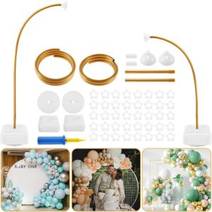 Balloon Arch Kit 8.2ft 5ft DIY Balloon Arch Support with Base Balloon Clips Flexible Balloon Column Stand Kit Reusable Balloon Post Holder Set Balloon Pillar for Birthday Wedding Party (Golden)