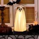 Halloween Ghost Decor Light - Halloween Decorations Indoor - Light Up Ghost in Glass Cloche, Cute Ghost Decor for Indoor Party Home Table Room Kitchen and Fireplace Decorations