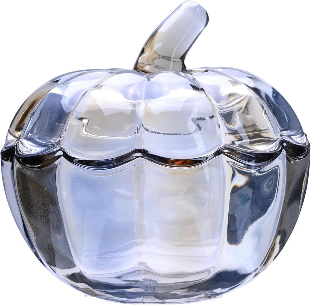 Stella Baic Crystal Pumpkin Jar with Lid, Glass Candy Bowl with Cover for Halloween, Decorative Candy Dish for Home Decor, Party Centerpieces (L, Amber)