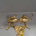 GORGLITTER Women's Metallic Triangle Bikini Top Halter Tie Side Swimsuit Set 2 Piece Bathing Suits Gold S