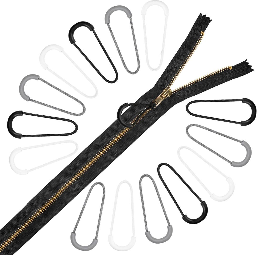 15PCS Nylon U-Shape Zipper Pulls, Heavy Duty Zipper Tags Replacement for Backpack, Luggage, Jacket, Purse & Travel Cases - Black White Gray (5PCS Each) - Zippers Cord Extensions
