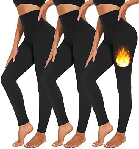 3 Pack Fleece Lined Leggings Women High Waisted Warm Winter Yoga Pants for Women Thermal Running Workout Leggings S/M Black