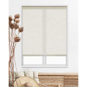 Persilux Free-Stop Cordless Roller Shades for Window Shades Natural Woven Linen Fabric Light Filtering Roller Blinds UV Protection Privacy Window Treatment for Home, Patio (12"W x 48"H, Linen Beige)