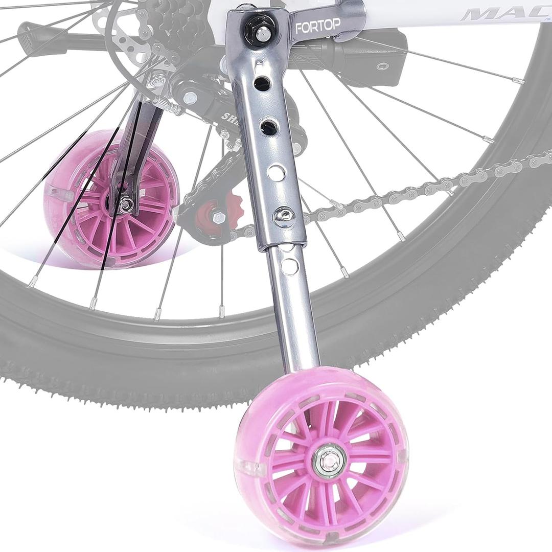 Bike Training Wheels for 16-22 inch Geared Bikes, Heavy Duty Reinforced Stabilizers for Kids Multi-Speed Bicycle, Stable & Adjustable Training Wheel Kit for Boys Girls (Pink)