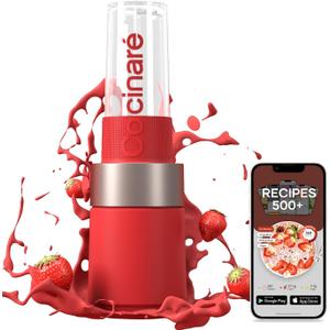 Cocinare 1100W Personal Blender for Shakes & Smoothies, Portable with 6 Titanium Blades, 16 Oz To-Go Sports Bottle, 500+ Online Recipes, Ideal for Kitchen, Frozen Fruit, Ice, Nuts (Red)