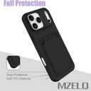 MZELQ Compatible with iPhone 17 Pro Case 2025 TPU Card Holder Wallet,Camera Protection + Screen Protector Soft Card Slot Phone Cover for Girls Women -Black