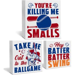 Baseball Decor for Home Baseball Sports Tiered Tray Decor 3 Pcs Decorative Wood Box Signs Rustic Table Desk Shelf Decoration for Bedroom Boys Room Party