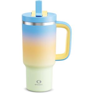 ENCOOL 32 oz Tumbler with Handle and Straw: Stainless Steel Insulated Tumbler Keeps Cold for 24 Hours, Leakproof Travel Cup Fits in Cup Holder and BPA-Free, Sunny Breeze