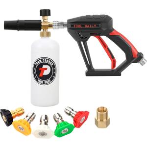Tool Daily Short Pressure Washer Gun with Foam Cannon, 1/4 Inch Quick Connector, with 5 Pressure Washer Nozzle Tips, 1 Liter