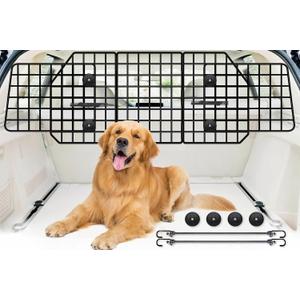 FEED GARDEN Adjustable Dog Car Barrier for SUVs,Vehicles, Trucks, Upgraded Universal-Fit Pet Divider Gate Large Pet Barrier for Cargo Area 36.6" to 60.6" Width Black