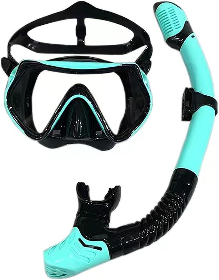 Anti-Fog Snorkel Set - Travel Size Professional Adults Teens Kids Snorkeling Diving Scuba Package Set, Adjustable Panoramic View Swim Snorkel Kit Training Equipment for Men and Women (Green)