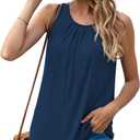 SUEANI Women's O Neck Tank Tops Casual Loose Summer Sleeveless Tops (Blue, XXL)