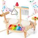 Baby Drum Set for Toddlers 1-3, Wooden Musical Percussion Instruments with Xylophone, Kids Drumset Educational Montessori Music Toys Birthday Gift for Boys Girls
