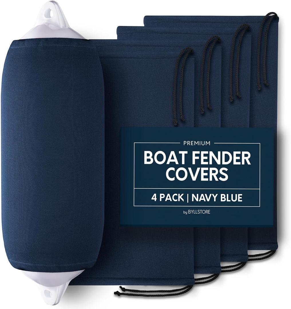 Boat Fender Covers| Black & Navy Blue | 1, 2 & 4-Pack | Polyester (4-Pack, Navy Blue, 6 x 18)