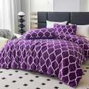 Purple King Size Comforter Set, Sherpa Fleece Bedding Comforter Set King Size for Winter, Fluffy Soft Fuzzy Reversible Warm Bed Set with 2 Pillowcases 104 x 90 Inches