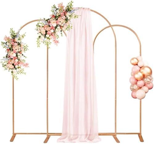 Aluminum Arch Backdrop Stand Set of 3 (7.2FT & 6.6FT & 6FT), Gold Wedding Balloon Arched Frame, Metal Square Arch Stand Backdrop for Birthday Party Baby Shower Ceremony Decoration Indoor Outdoor