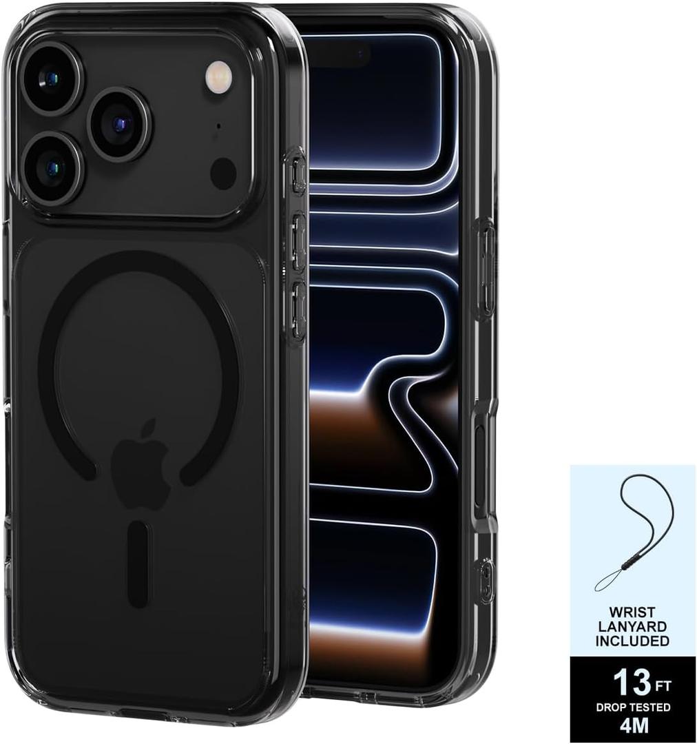 PAUL B for 2025 iPhone 17 Pro Case (Compatible with MagSafe) Military Grade Drop Protection(Drop Tested up to 13FT) Anti Yellowing|Magnetic Rugged Shockproof Phone Cover (Clear Black, iPhone 17 Pro)