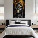 Women Canvas Wall Art African American Picture Wall Decor Black and Gold Girl Painting Portrait Prints Abstract Artwork for Living Room Bedroom Home Decor Framed(Art-9,16.00x24.00 inch)