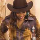 Classic-Western-Cowboy-Hat Upturn-Brim Felt-Cowgirl-Hat Rodeo-Hats with Belt for Women Men (Fit for 22.4-23.2") (Brown)