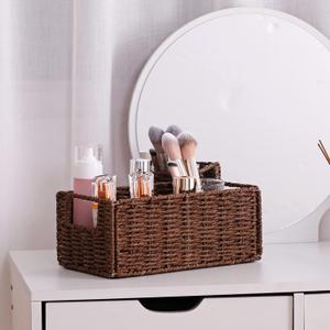 Vagusicc Wicker Storage Basket, Hand-Woven Paper Rope Wicker Basket, Small Storage Baskets for Organizing Toilet Paper Basket, Foldable Large Cube Storage Organizer Bins for Shelves (Brown, 1 Pack)