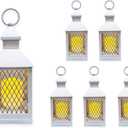 Farm House Lanterns {6 Pc Set} 10" Decorative Lanterns with Flameless LED Lighted Candle, 5HR Timer, Weather Resistant - Decorative Outdoor Lanterns - White