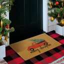 Ceenna Christmas Decor Doormat Combo Set Merry Christmas 17'' x 29'' Coir Welcome Mat and 23.6'' x 51.2'' Buffalo Plaid Rug Front Layered Door Mats Red and Black Entryway Patio Outdoor Decoration