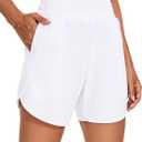 KPSUN Women's 5" Running Shorts Lightweight Quick Dry Workout Gym Shorts with Zipper Pockets (White, L)